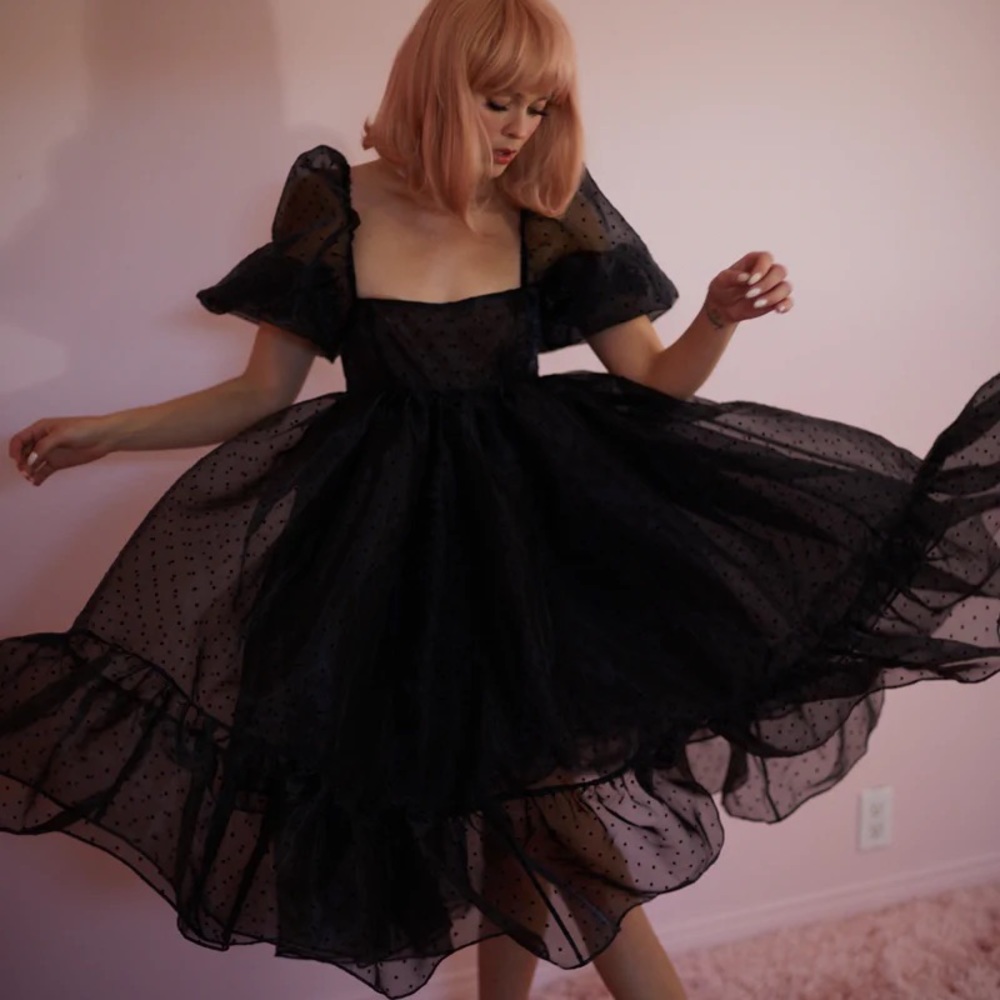 SELKIE the caviar polka dot french puff dress